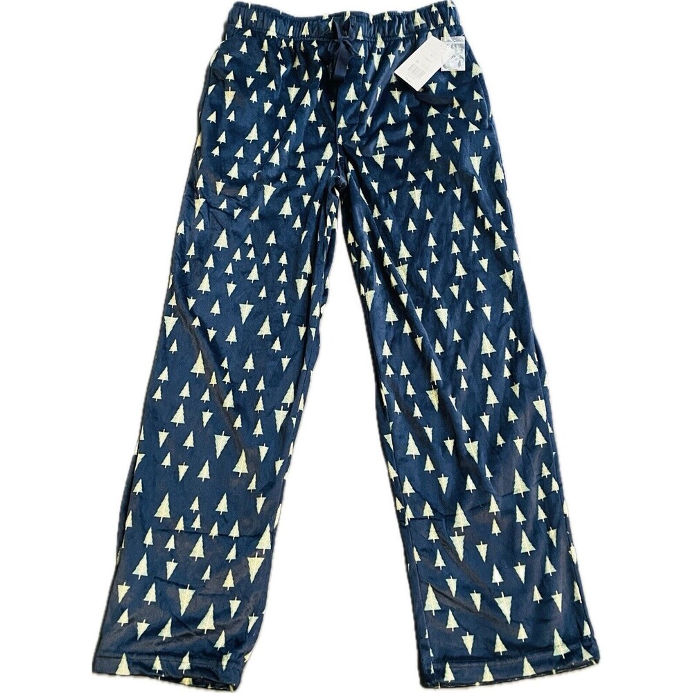 $38 SaddleBred Pajama Pants Men's Navy Christmas Tree Silk Feel Lined Medium